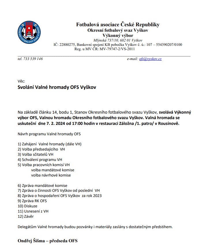 Svolání VV OFS 2024 Svolání VV OFS 2024